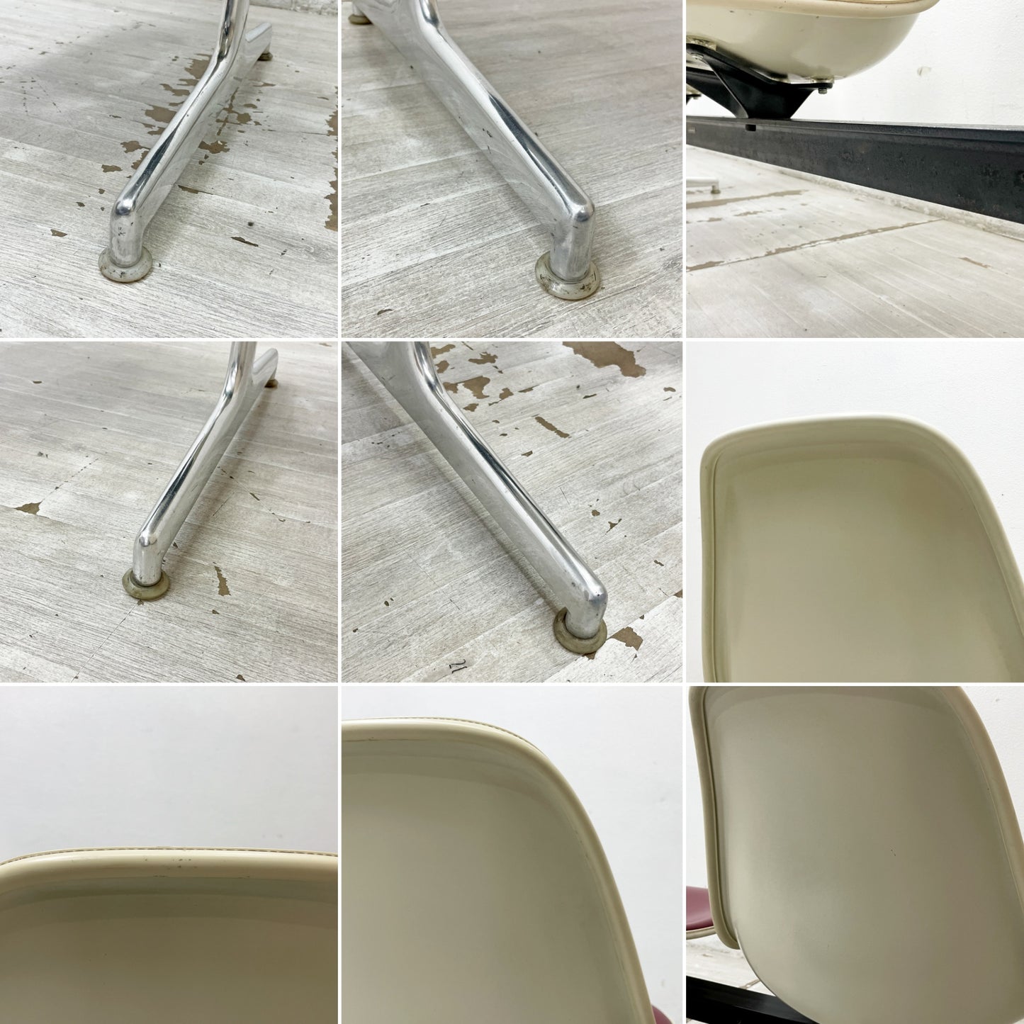 ハーマンミラー Herman Miller ビンテージ エアポートベンチ タンデムシート 4連 サイドシェル 3rd PVCレザー イームズ 希少 ●