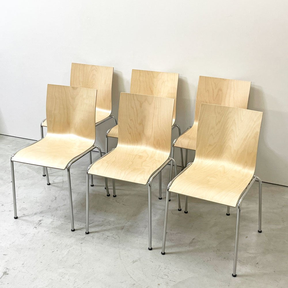 エンゲルブレヒト Engelbrechts チャリック CHAIRIK 101 スタッキングチェア 4本脚 バーチ材 ナチュラル 6脚セット 専用トローリー付 エリック・マグヌッセン 未使用保管品 ●