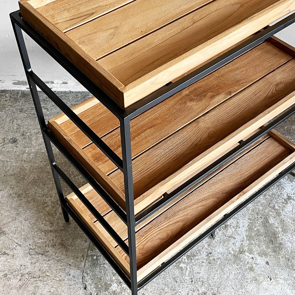 イデー IDEE ジャティ トゥア シェルフ JATI TUA SHELF M オープンシェルフ 3段 オールドチーク無垢材 ブラックスチールフレーム W76cm インダストリアル 定価￥119,900- ■
