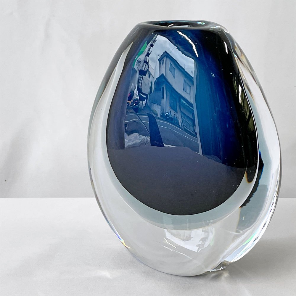 コスタボダ KOSTA BODA ソンメルソ Sommerso ヴィッケ・リンドストランド Vicke Lindstrand 花瓶 W13×H15cm ガラスフラワーベース 花器 ビンテージ スウェーデン ◇