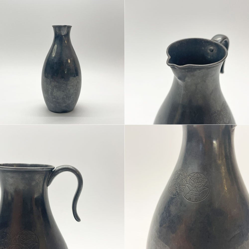 尚古堂 純銀 酒器 徳利 花器 一輪挿し 槌目 刻印有 古美術 時代物 金属工芸 茶道具 ★