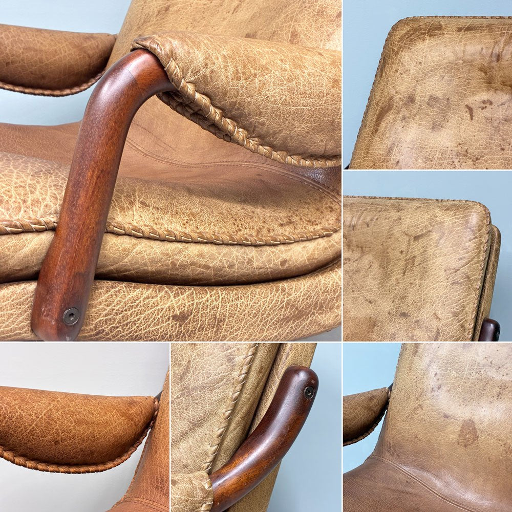 ベルグファニチャー Berg Furniture ラウンジチェア シングルソファ オーク材 本革 ブラウン 北欧 デンマーク ◎
