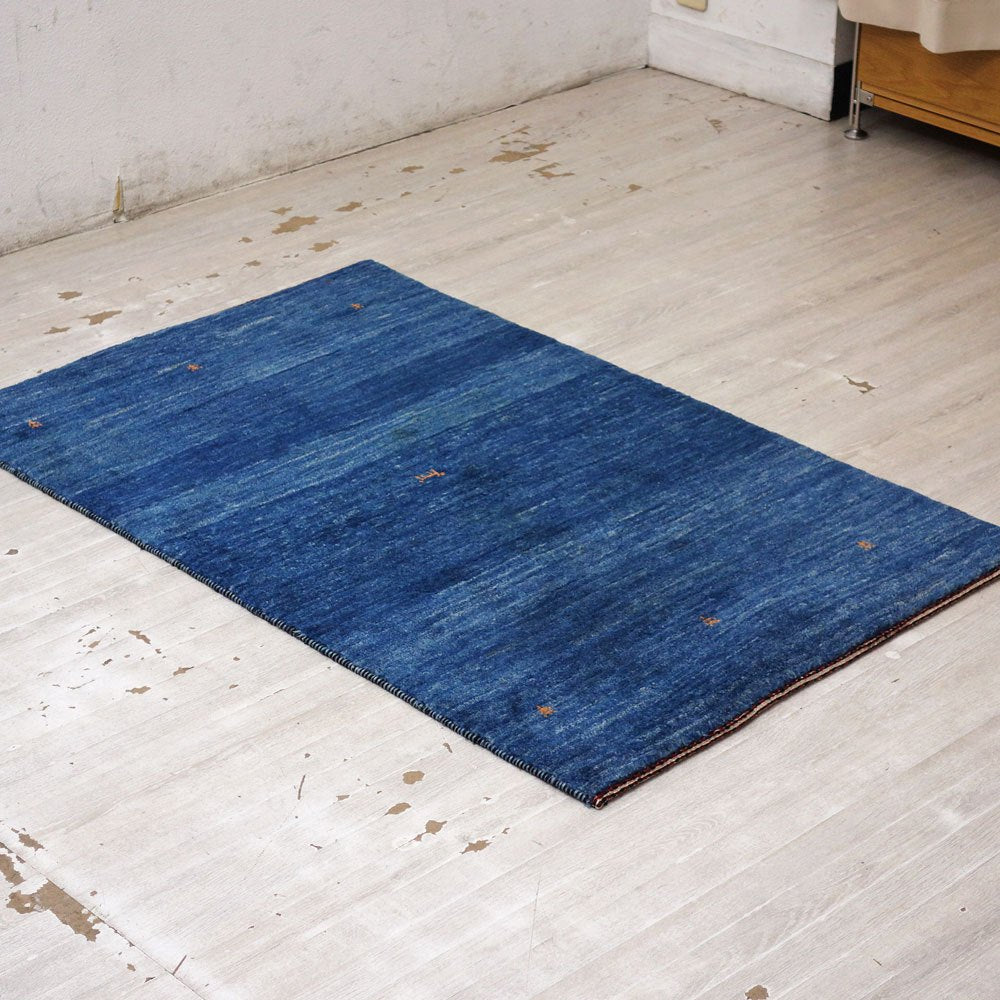 イラン 手織り ギャッベ gabbeh 絨毯 ラグ カーペット ブルー 120×76cm 鹿モチーフ ●