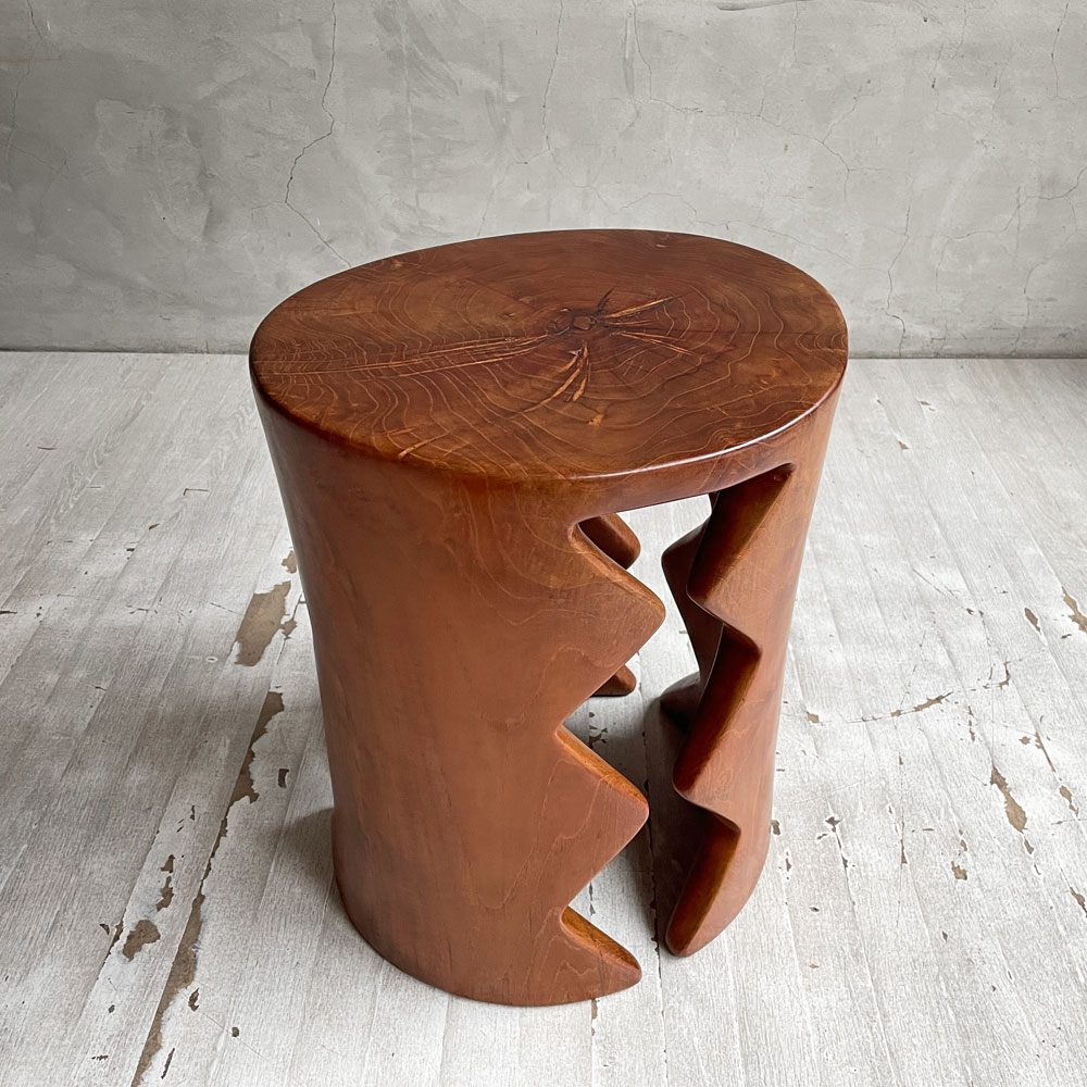 ヨーガンレール ババグーリ Jurgen Lehl Babaghuri チーク無垢材 スツール Stool シグザグ脚 ハンドメイド 一木造り プリミティブ 希少 ♪