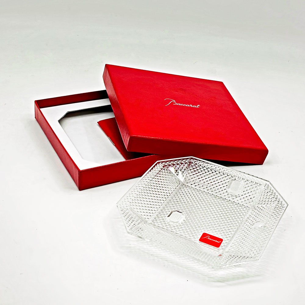 バカラ Baccarat パンピーユ Pampille  スクエアプレート ジュエリートレイ 小皿 クリスタルガラス 廃番 箱付き ●