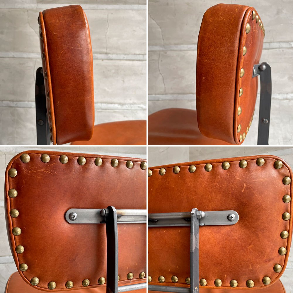 トラックファニチャー TRUCK FURNITURE デスクワークチェア DESKWORK CHAIR アームレス キャスター付き 牛革 L-8 BROWN 回転式昇降 定価 ￥161,700- ♪