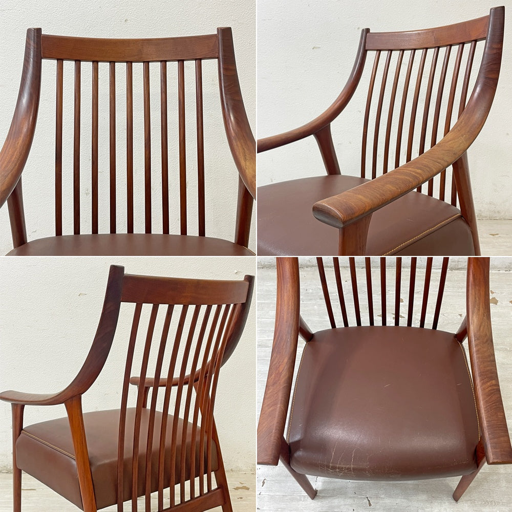 BC工房 だんらん工芸椅子 ラウンジチェア イージーチェア チーク無垢材 本革 ブラウン 新品参考価格￥93,500-  A ●
