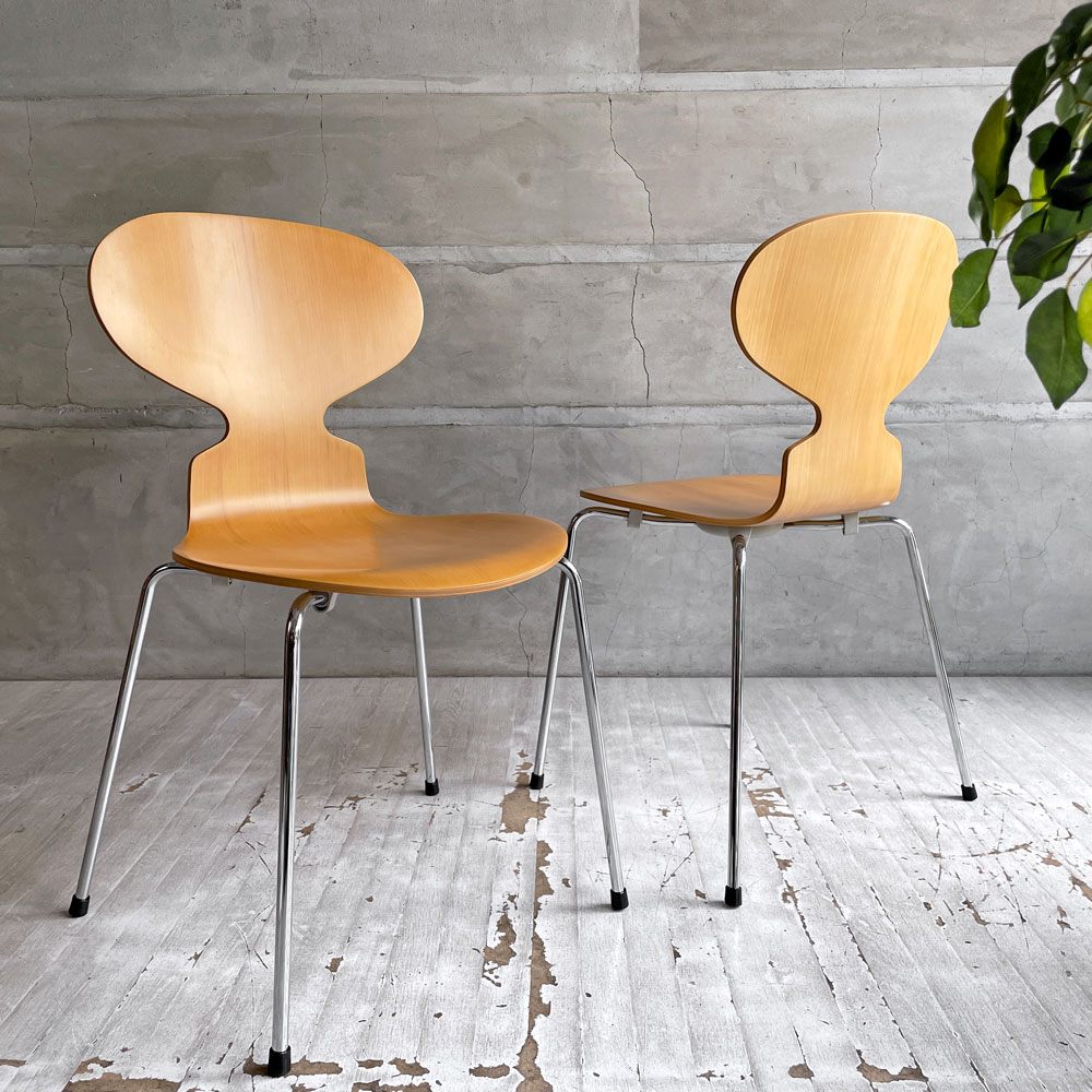フリッツハンセン Fritz Hansen 3101 アントチェア 4本脚 ナチュラルビーチ材 ラッカー仕上げ アルネ・ヤコブセン 北欧家具 A ♪