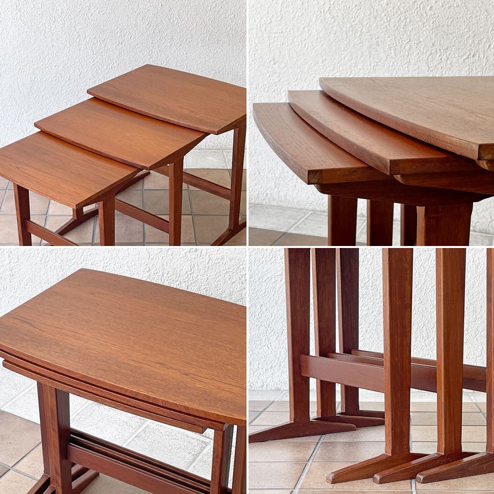 デンマークビンテージ Danish Vintage チーク材 ネストテーブル 3連 入れ子式 北欧家具 ◇