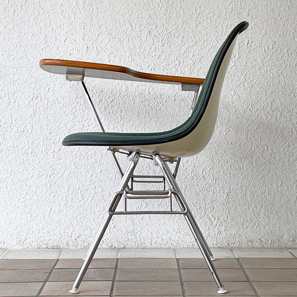 ハーマンミラー Herman Miller サイドシェルチェア セカンド 2nd ビンテージ アプホルスター スクールベース 肘掛けテーブル付 イームズ ミッドセンチュリー C ◇