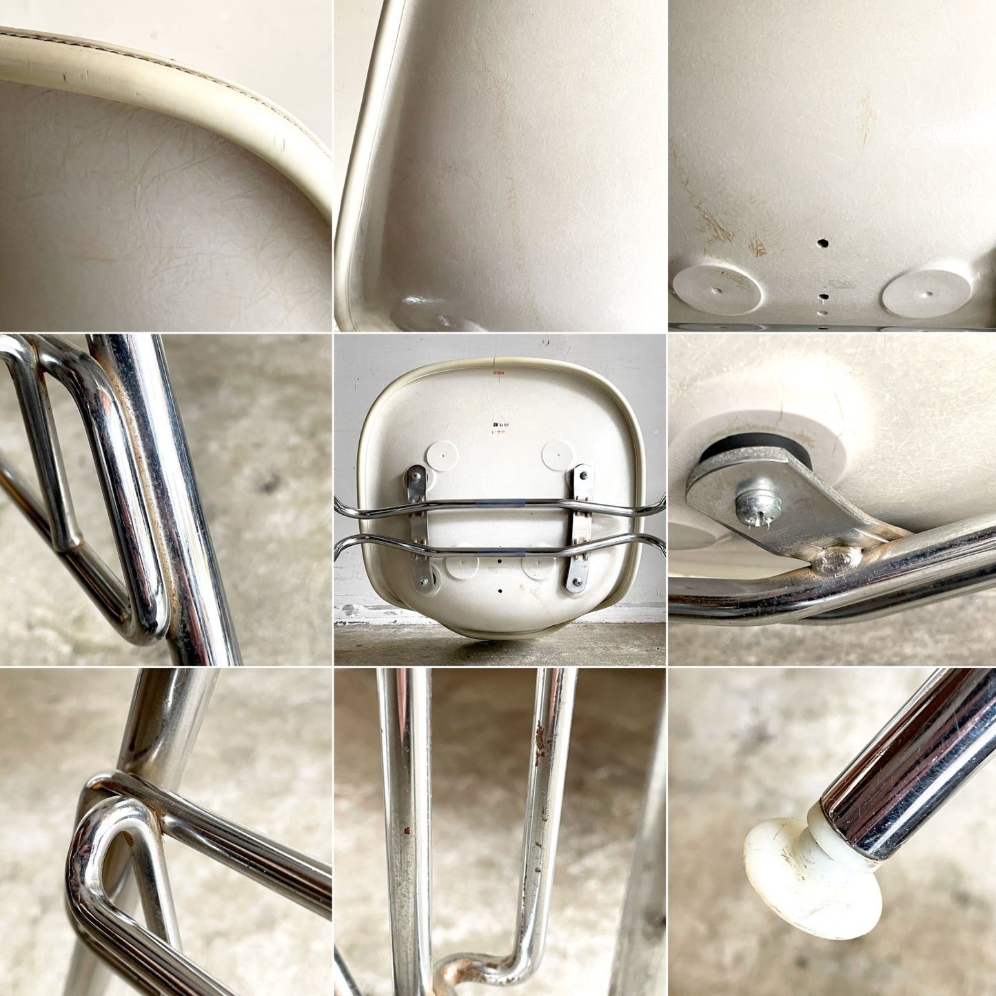 ハーマンミラー Herman Miller 3ndビンテージ サイドシェルチェア FRP製 PVCレザー スタッキングベース C&R イームズ ミッドセンチュリー A ■