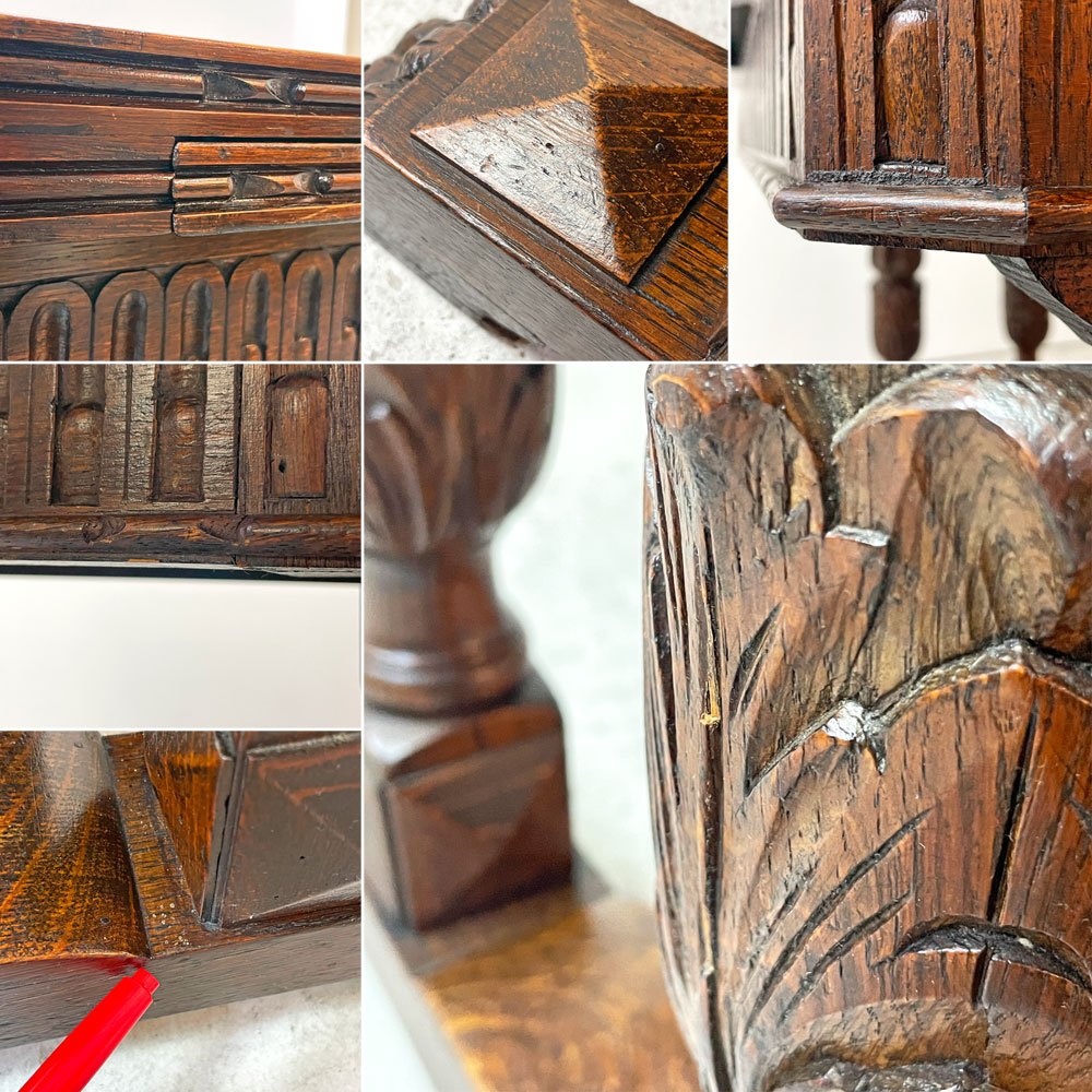 UKビンテージ Vintage ドローリーフテーブル 伸長式 オーク材 ビッグバルボスレッグ 英国家具 アンティーク ●
