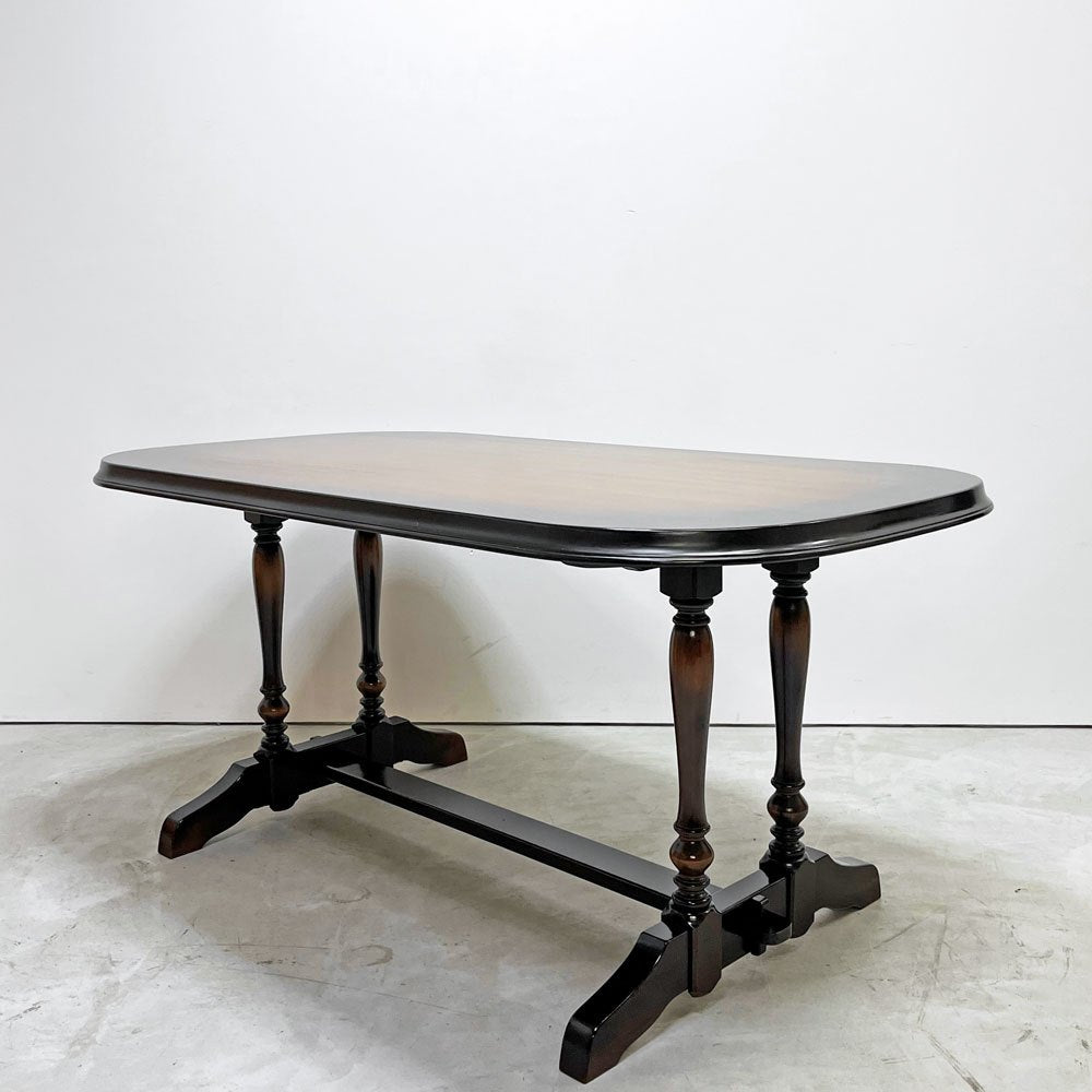 飛騨産業 HIDA ダイニングテーブル 木製 ダークブラウン W145cm クラシカルデザイン レトロ家具 ●