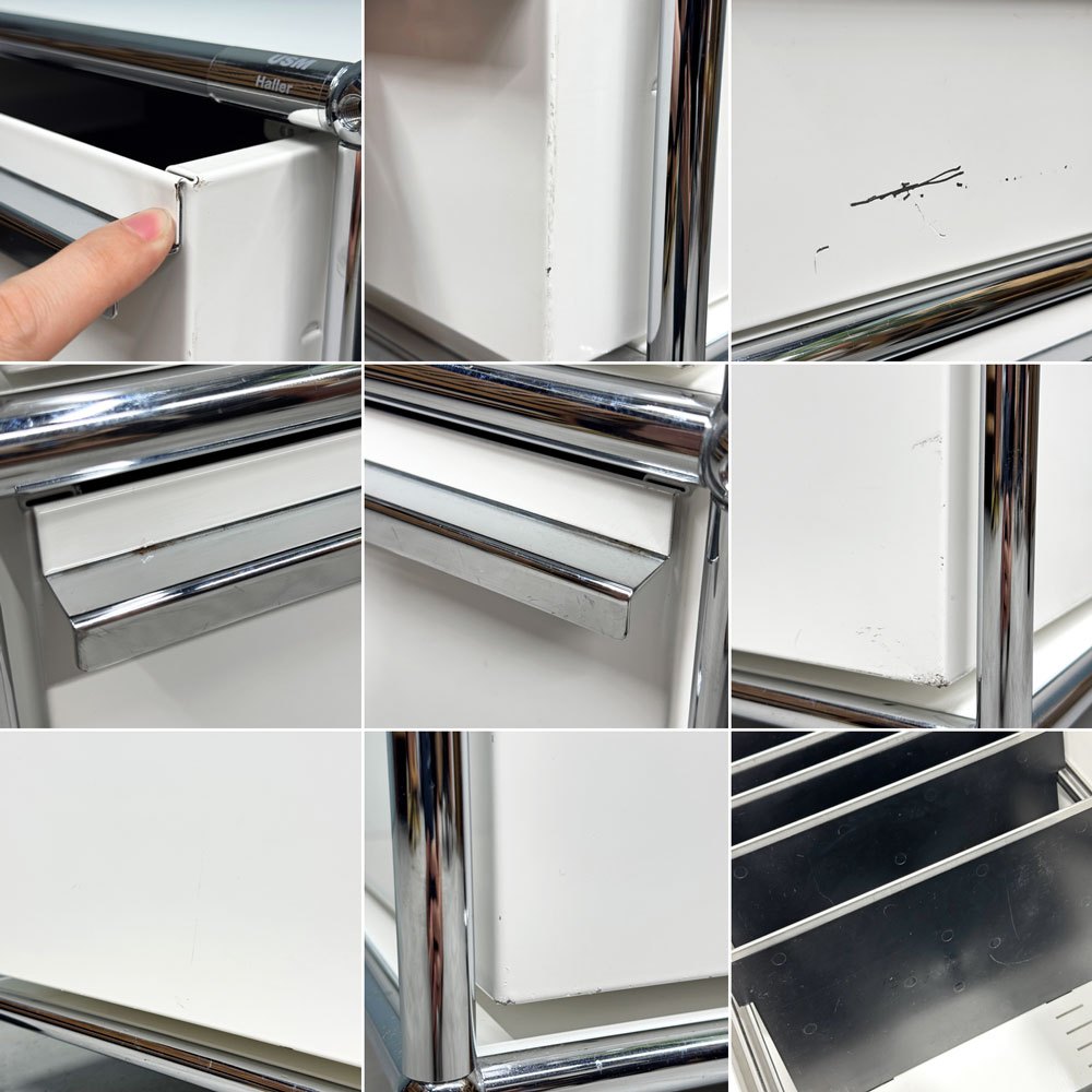 ユーエスエムハラー USM Haller モジュラーファニチャー Modular Furniture デスクワゴン ロールボーイ 2ドロワー ホワイト トレー＆ファイリングレール付き ◎