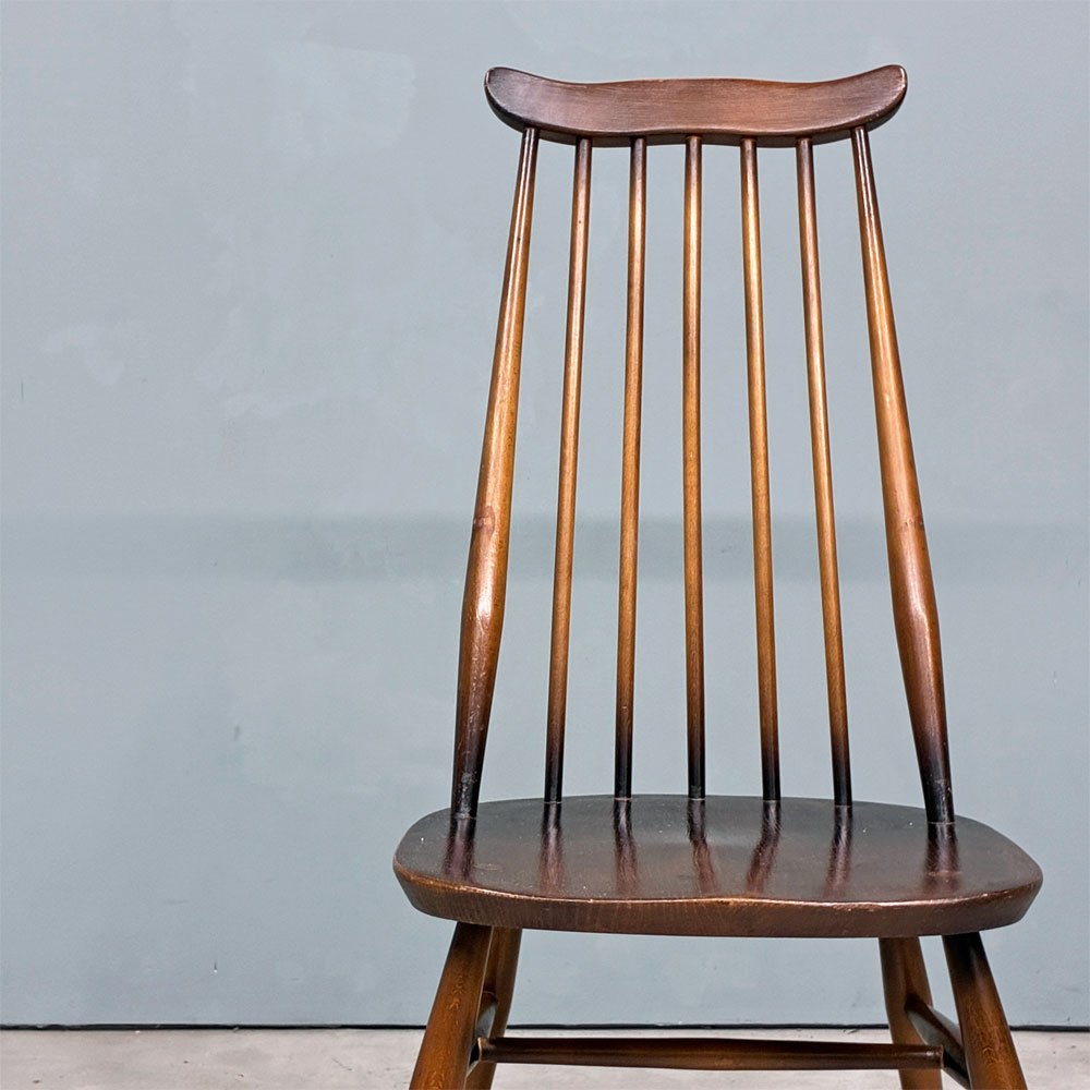 アーコール Ercol ゴールドスミス ダイニングチェア ハイバック スティックバック エルム材 ダークブラウン 古代色 UKビンテージ 英国 ◎
