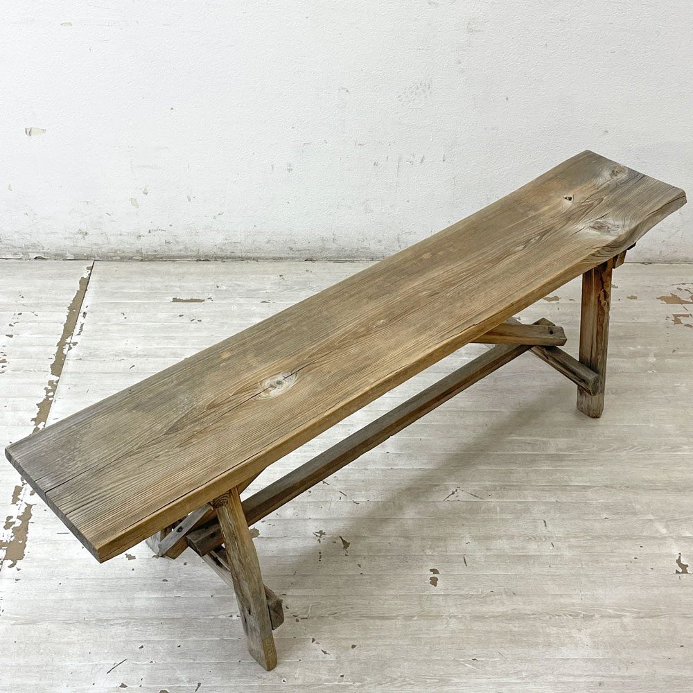 ビンテージ Vintage 古い木味の木製ベンチ 杉古材 無垢材 古家具 W159cm ●