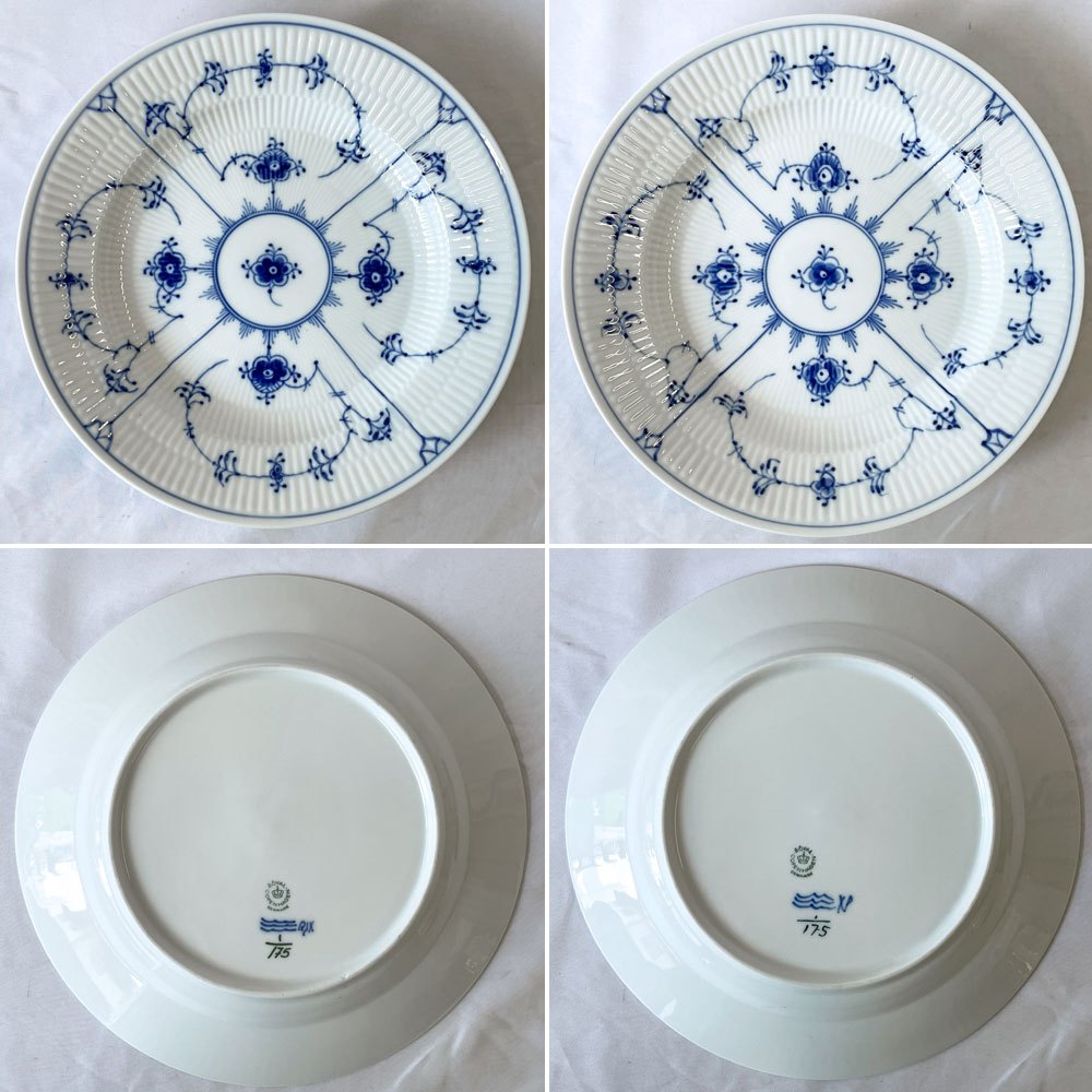 ロイヤルコペンハーゲン ROYAL COPENHAGEN ブルーフルーテッド プレイン Blue Fluted Plain プレート 25cm 2枚入り 箱付 未使用品 ◇