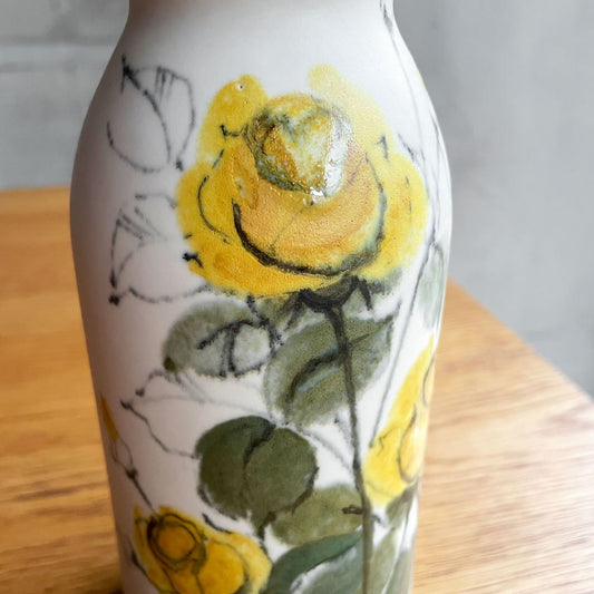 ARABIA クッカ Kukka フラワーベース イエローローズ 花瓶 Hilkka-Liisa Ahola 陶器 ビンテージ ♪