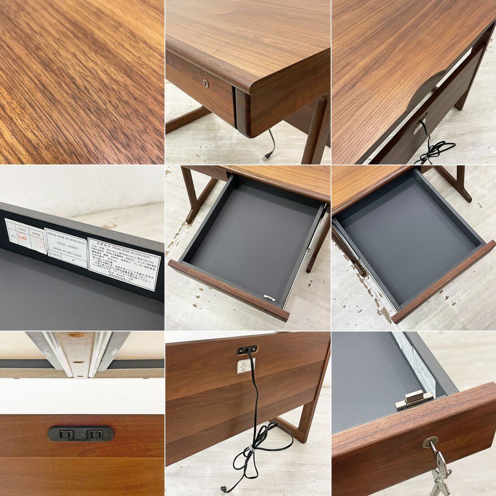 一世紀 ISSEIKI FRINK-2 DESK 90 デスク 学習机 オフィス パソコンデスク  ウォールナット材 電源タップ2口 鍵付き抽斗 A ●