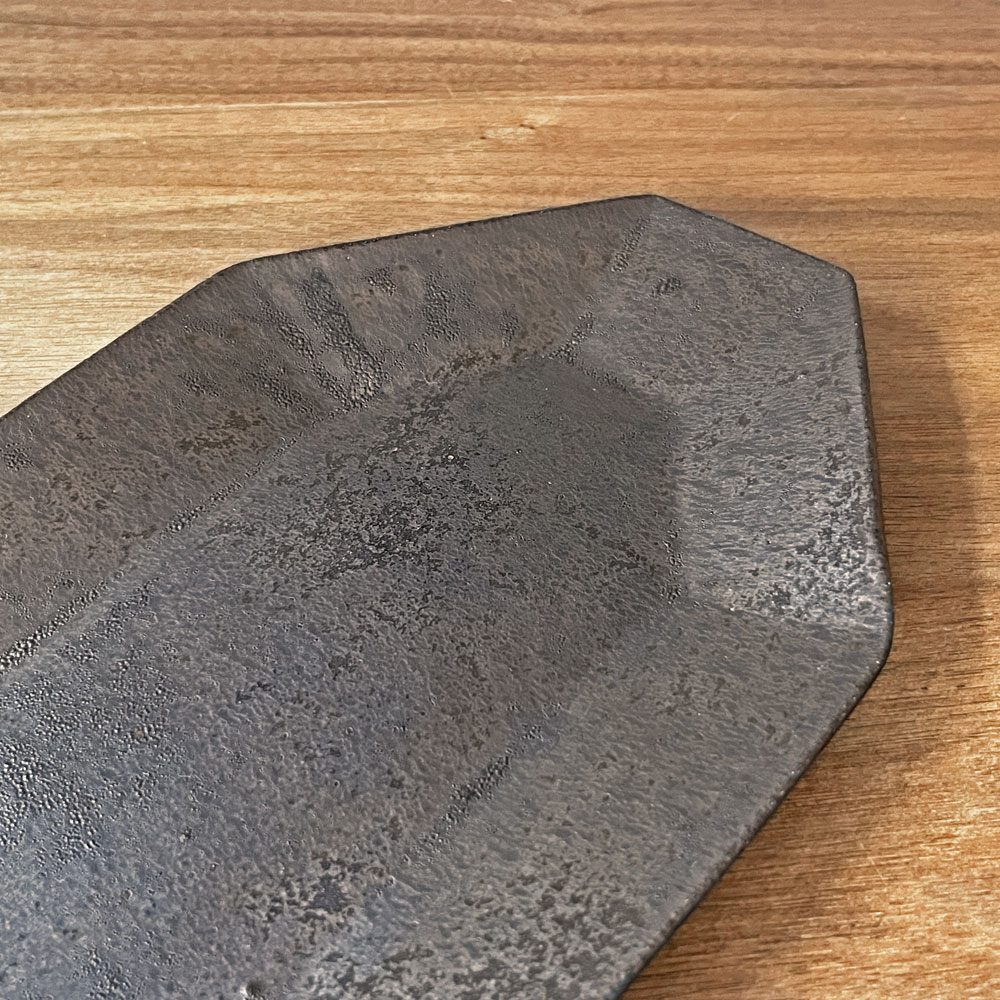 安福由美子 錆八角皿 中 W26cm 現代作家 ♪