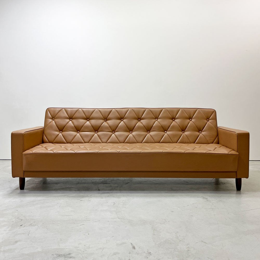 カリモク60 karimoku スリーピングソファ ソファベッド デイベッド リーベルブラウン PVCレザー ブナ材 ミッドセンチュリー 現状品 ●