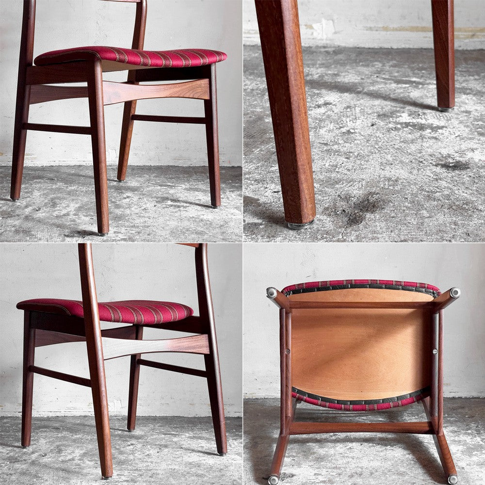 北欧ビンテージ Scandinabian Vintage チーク材 ダイニングチェア ラダーバック レッド系 ストライプ柄 北欧家具 B ■