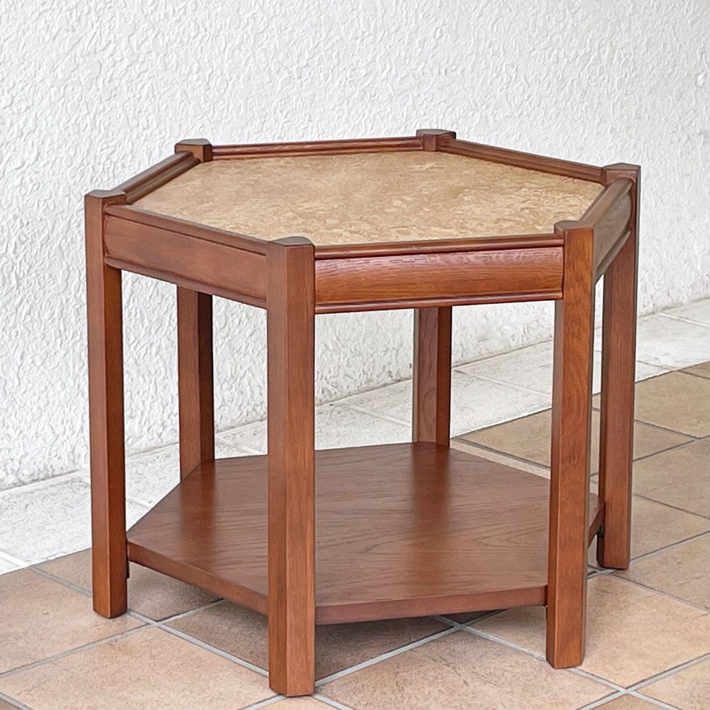 アクメファニチャー ACME Furniture ブルックス BROOKS ヘキサゴンテーブル HEXAGON TABLE リノリウムトップ サイドテーブル H40cm ベージュ オーク材 ビンテージスタイル ◇