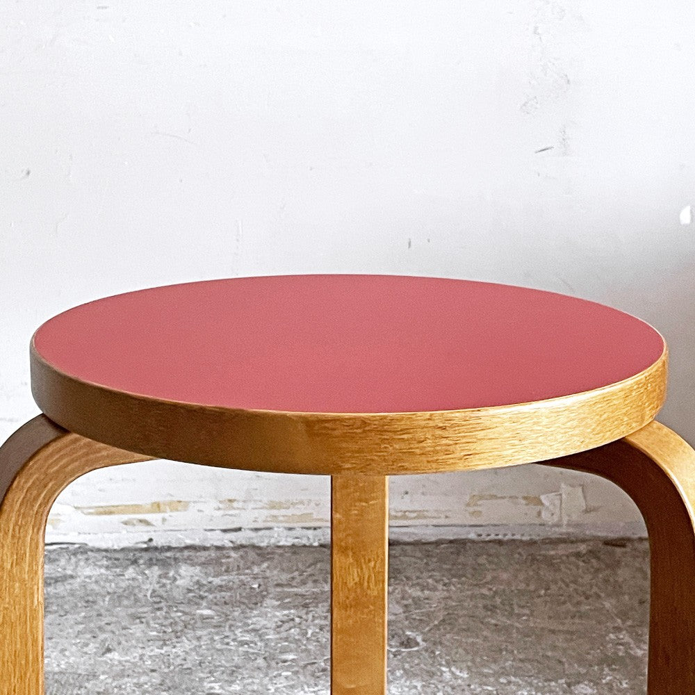 アルテック Artek スツール60 レッド × ハニー リノリウム 3本脚 アルヴァ・アアルト SCOPE別注 廃番 北欧家具 ■