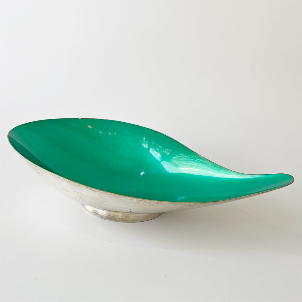 リード＆バートン Reed & Barton シルバープレート リーフボウル グリーン エナメル ミッドセンチュリー USビンテージ ★