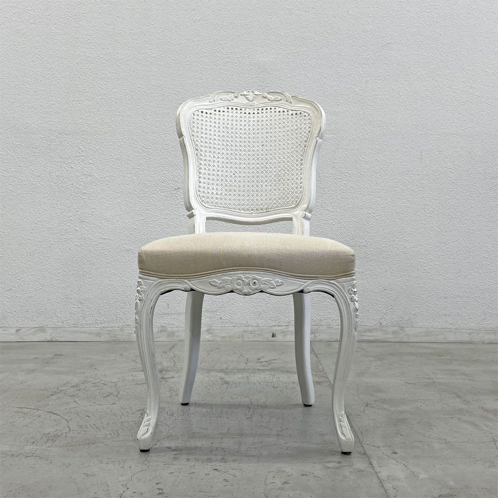 サラグレース Sarah Grace SGD デビュー ダイニングチェア DEBUT DINING CHAIR CHARM BD WHITE&NATURAL LINEN ラタンバック アンティーク風 オーク材 参考価格約55,000円 D〓