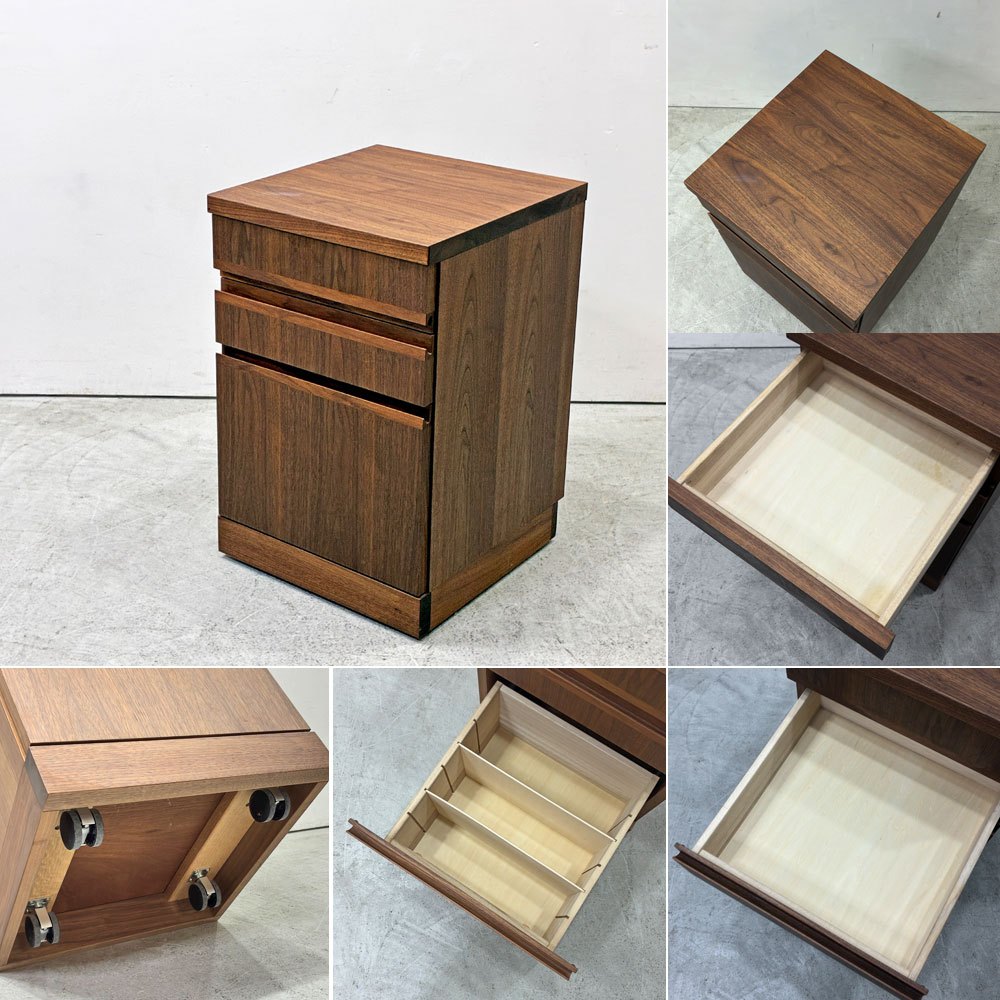白川家具 Shirakawa ウォールナット無垢材 デスク＋ワゴンセット 2口電源 配線孔  飛騨家具 モダンデザイン ●