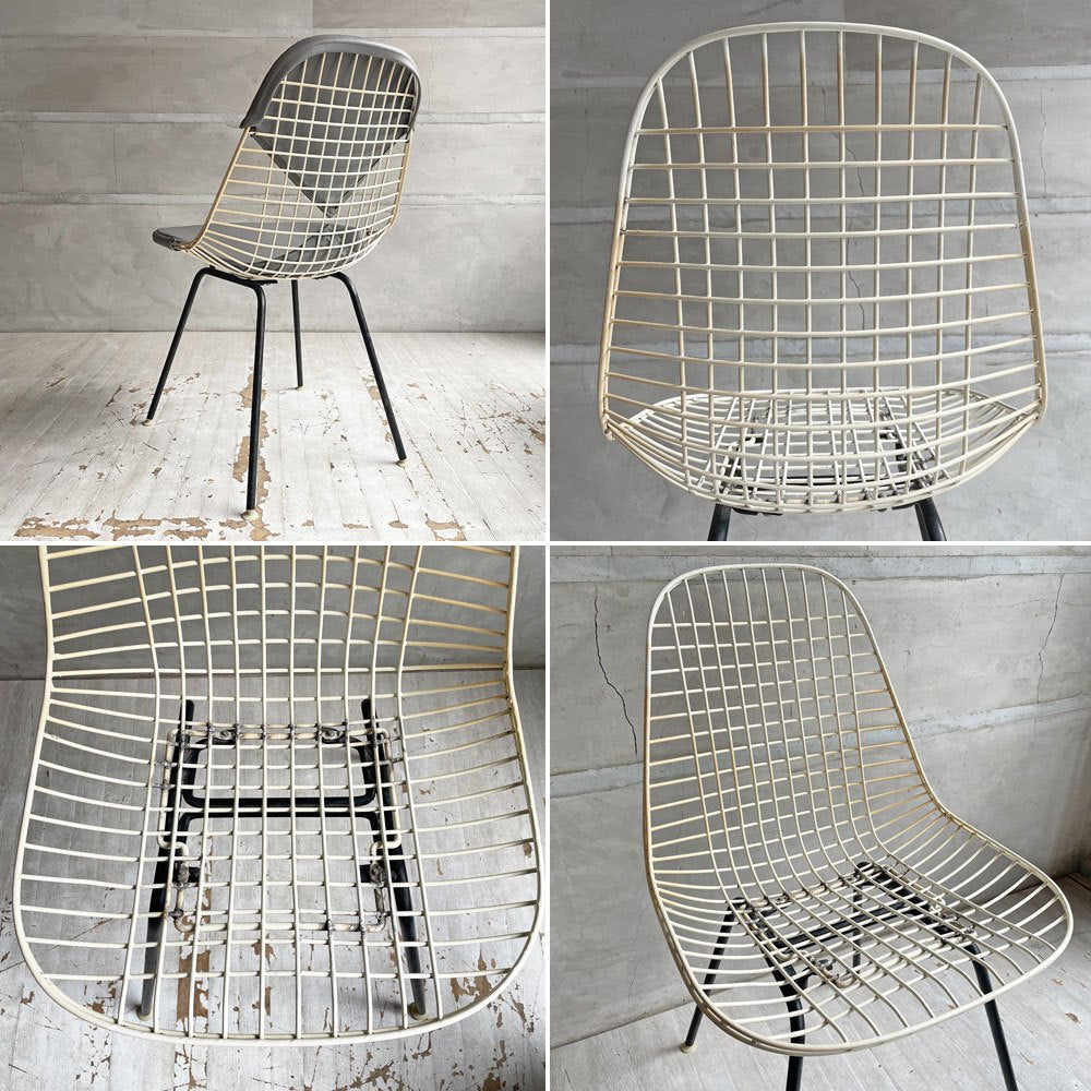 ハーマンミラー Herman Miller ビンテージ ワイヤーチェア Wire Chair DKR2  ホワイトワイヤー Hベース ビキニパッド付 グレー C&R イームズ ミッドセンチュリー ♪