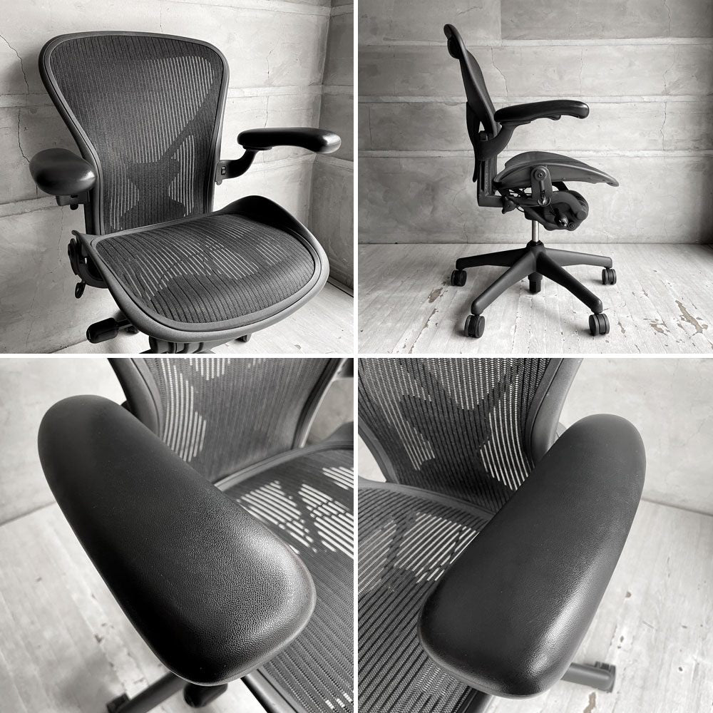 ハーマンミラー Herman Miller アーロンチェア Bサイズ ポスチャーフィット フル装備 クラシックカーボンメッシュ グラファイトベース ビル・スタンフ ＆ ドン・チャドウィック バナナクッション新品 ♪