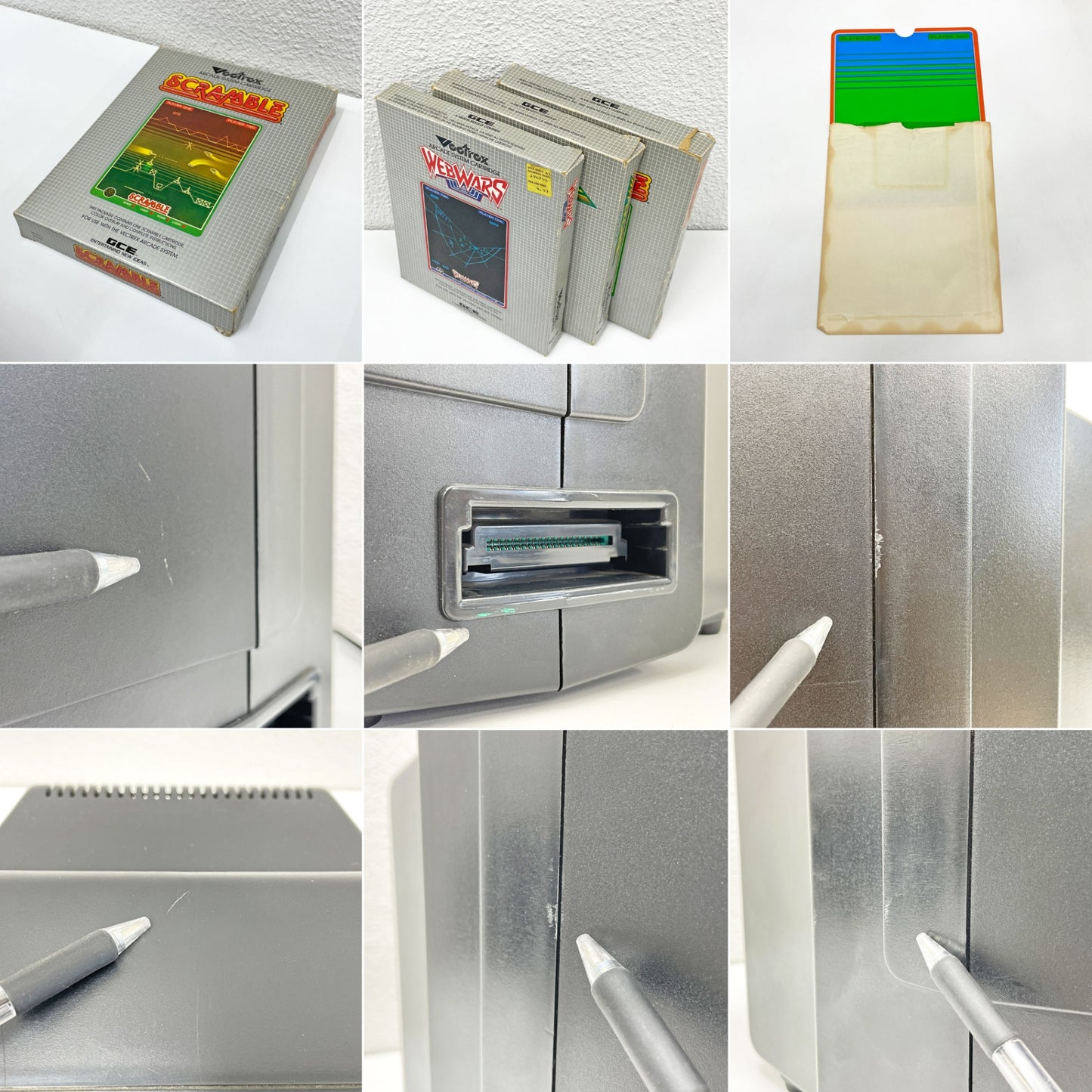 ベクトレックス Vectrex ベクタースキャンディスプレイ ゲーム機 + ROMカートリッジソフト箱付3本 コンピュータビジョン 光速船 レトロゲーム機 〓