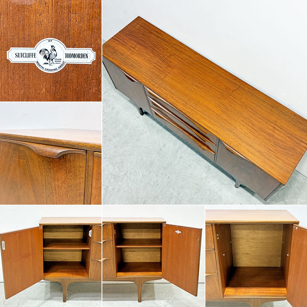 サトクリフ オブ トッドモーデン Sutcliffe of Todmorden チーク材 サイドボード 3ドロワー UKビンテージ 英国家具 ミッドセンチュリー ●