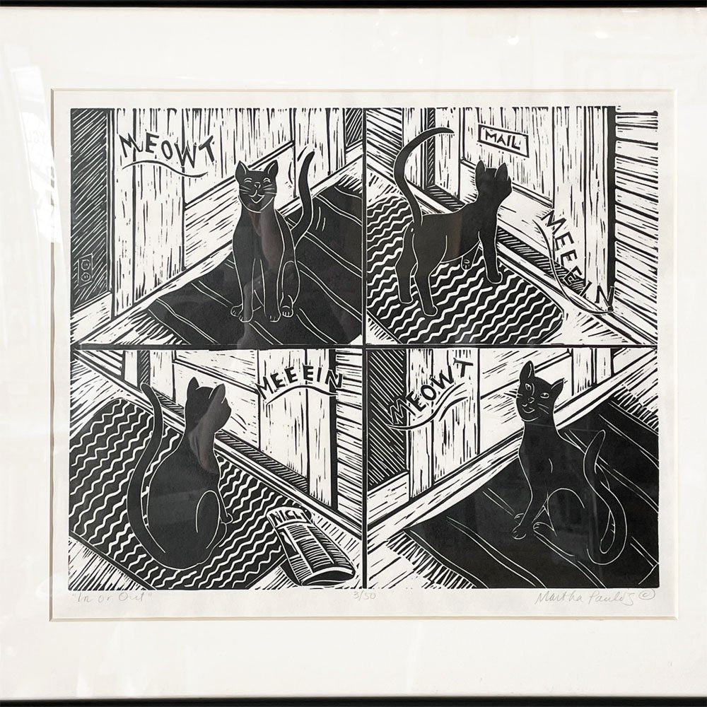マーサ・パウロス Martha Paulos インオアアウト In or Out リノカット版画 60×50cm ハンドサイン入り 3/50 額装品 アメリカ ◎