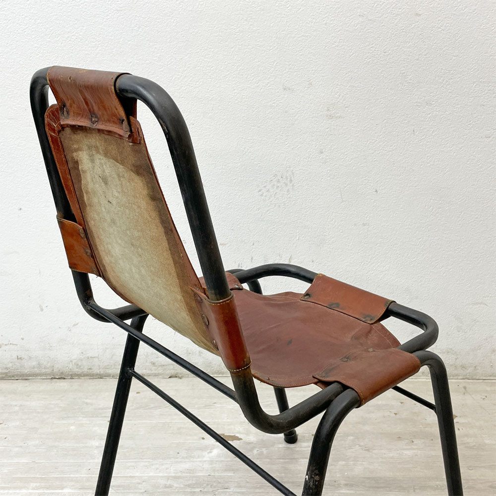 ダル・ヴェラ Dal Vera レザルクチェア Les Arcs Chair ダイニングチェア スタッキングチェア レザー スチール シャルロット・ペリアン イタリア ビンテージ 希少  ●