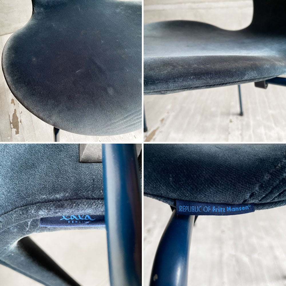 フリッツハンセン Fritz Hansen 3107 セブンチェア フルパティング ベルベット生地 ミッドナイトブルー アルネ・ヤコブセン デンマーク 北欧家具 A ♪