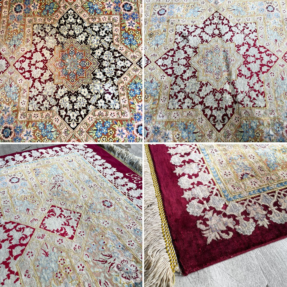 ペルシャ絨毯 Persian Rug ラグ イラン クム産 シルク100％ 手織り 玄関マット キッチンマット ♪