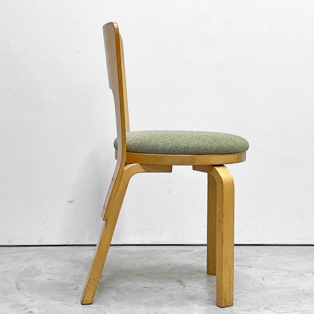 アルテック artek チェア66 CHAIR66 ダイニングチェア ナチュラルラッカー バーチ材 ファブリックシート アルヴァ・アアルト フィンランド 北欧家具 ビンテージ A ●