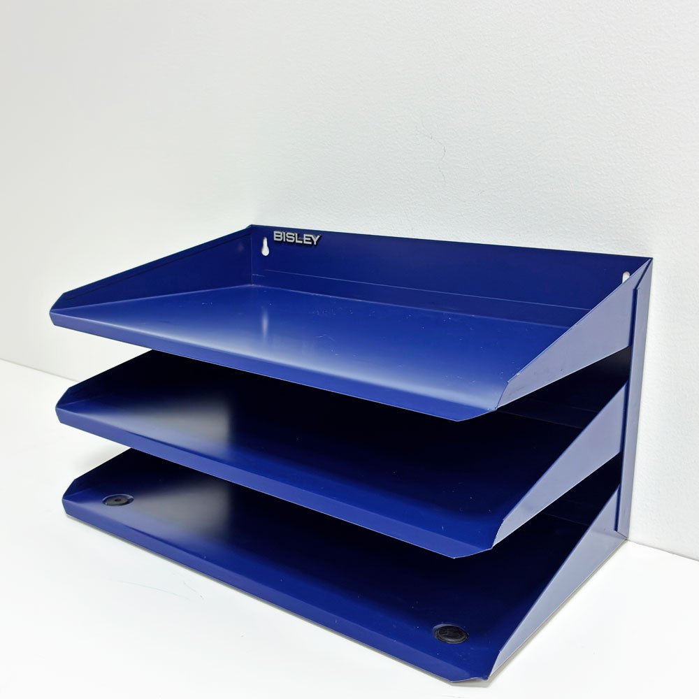ビスレー BISLEY 3段 レターラック ブルー 書類棚 A4サイズ 横型 W38.5cm 壁掛け可 デスクアクセサリー 英国 廃番カラー ●