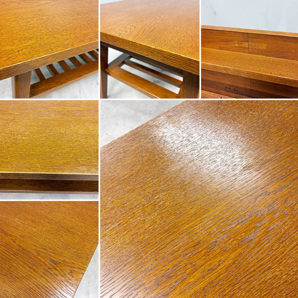 パシフィックファニチャーサービス P.F.S. ローテーブル DH TEA TABLE WITH SHELF Lサイズ W120cm ナラ材 マガジンラック付 ダークブラウン 定価：￥70,400- ◎