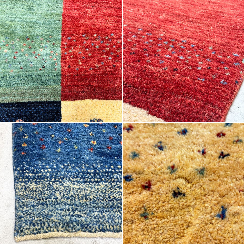 イラン ギャッベ GABBEH ラグ ウール 絨毯 カーペット 花モチーフ マルチカラー 赤 青 黄 緑 146×200cm●