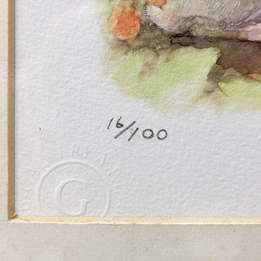 土田穣 ジクレー版画 黄色の実 W32.5cm 16/100 ウサギ 額装品 ●