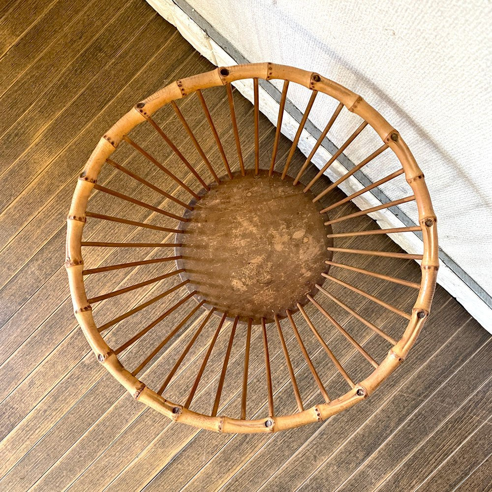 ジャパンビンテージ Japan Vintage バンブーバスケット 竹籠 ランドリーバスケット プランタースタンド フラワーポット 直径37cm 脚付 昭和レトロ ◎