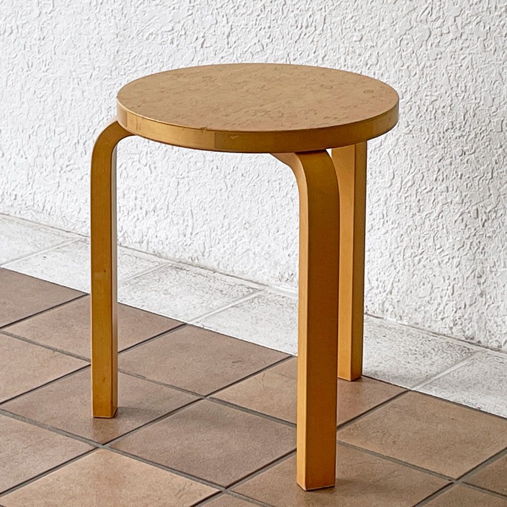 アルテック artek スツール60 Stool60 3本脚 2003年 スツール60の70周年記念 ゴールドプレート 限定モデル カーリーバーチ材 アルヴァ・アアルト 北欧家具 希少 ◇