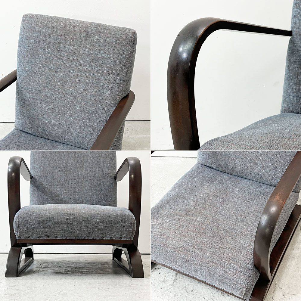 ジャパンビンテージ Japan Vintage ラウンジチェア  1Ｐソファ ナラ材 ソリ脚 ファブリック 北欧ナチュラル Ａ ●