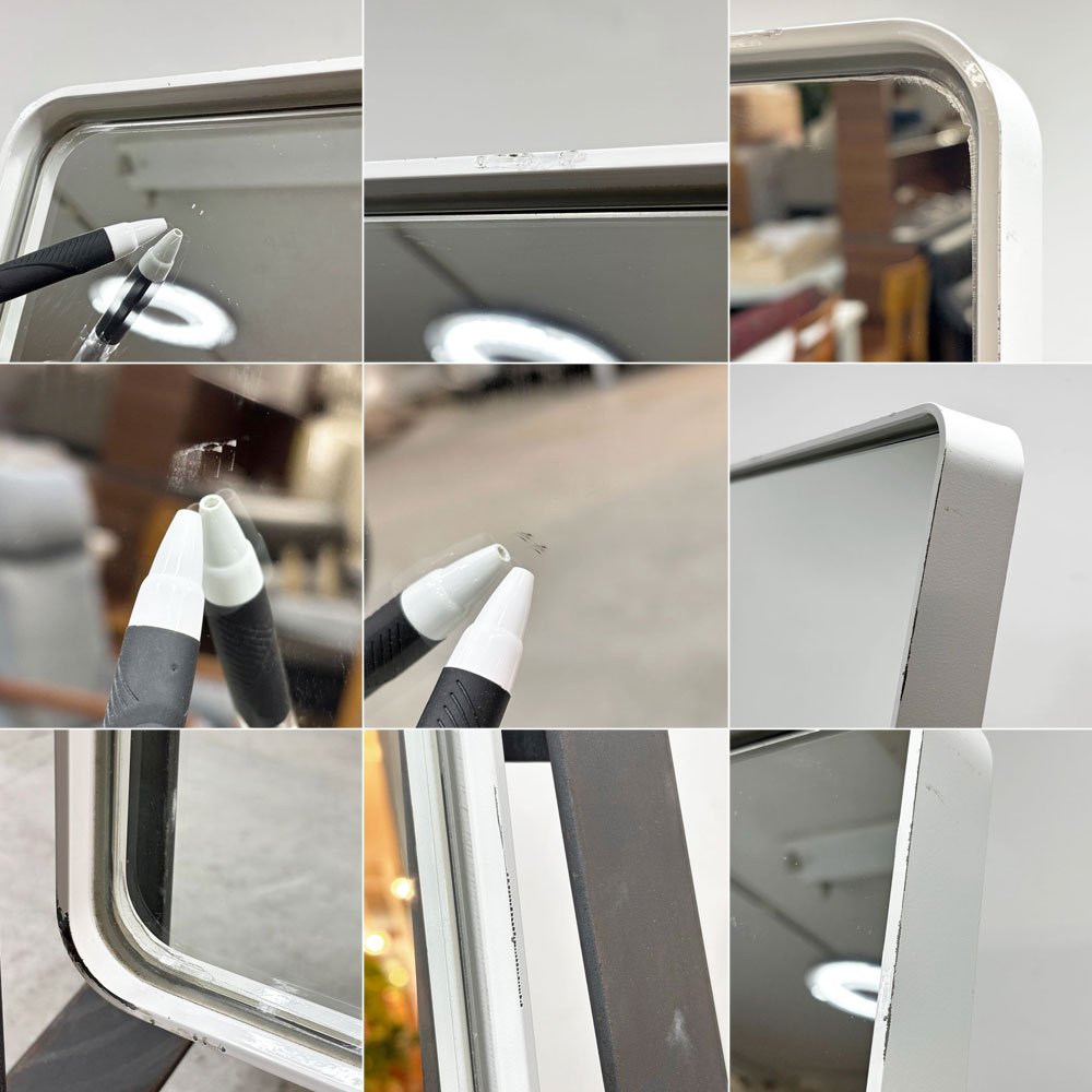インダストリアルデザイン Industrial Design スタンドミラー 姿見 フィッティングミラー キャスター付き アイアンフレーム×板目材 店舗什器 ●