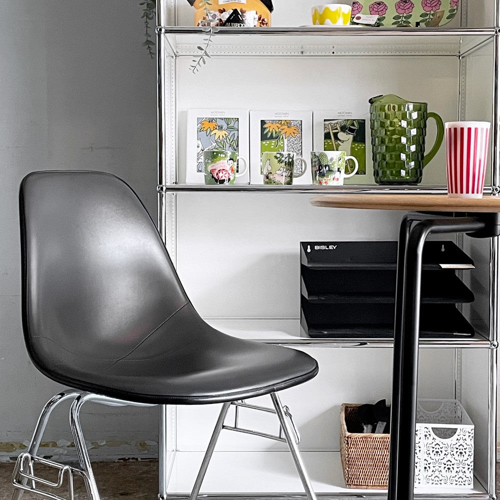 ハーマンミラー Herman Miller サイドシェルチェア FRP製 アプホルスター PVCレザー ダークグレー スタッキングベース ダークグレー C&R イームズ ビンテージ ミッドセンチュリー ■