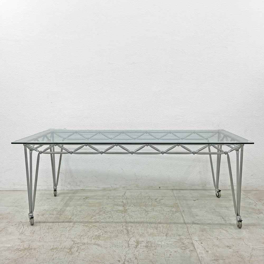 システム180 SYSTEM180 ガラストップテーブル ミーティングテーブル W205cm キャスター付き ドイツ 〓